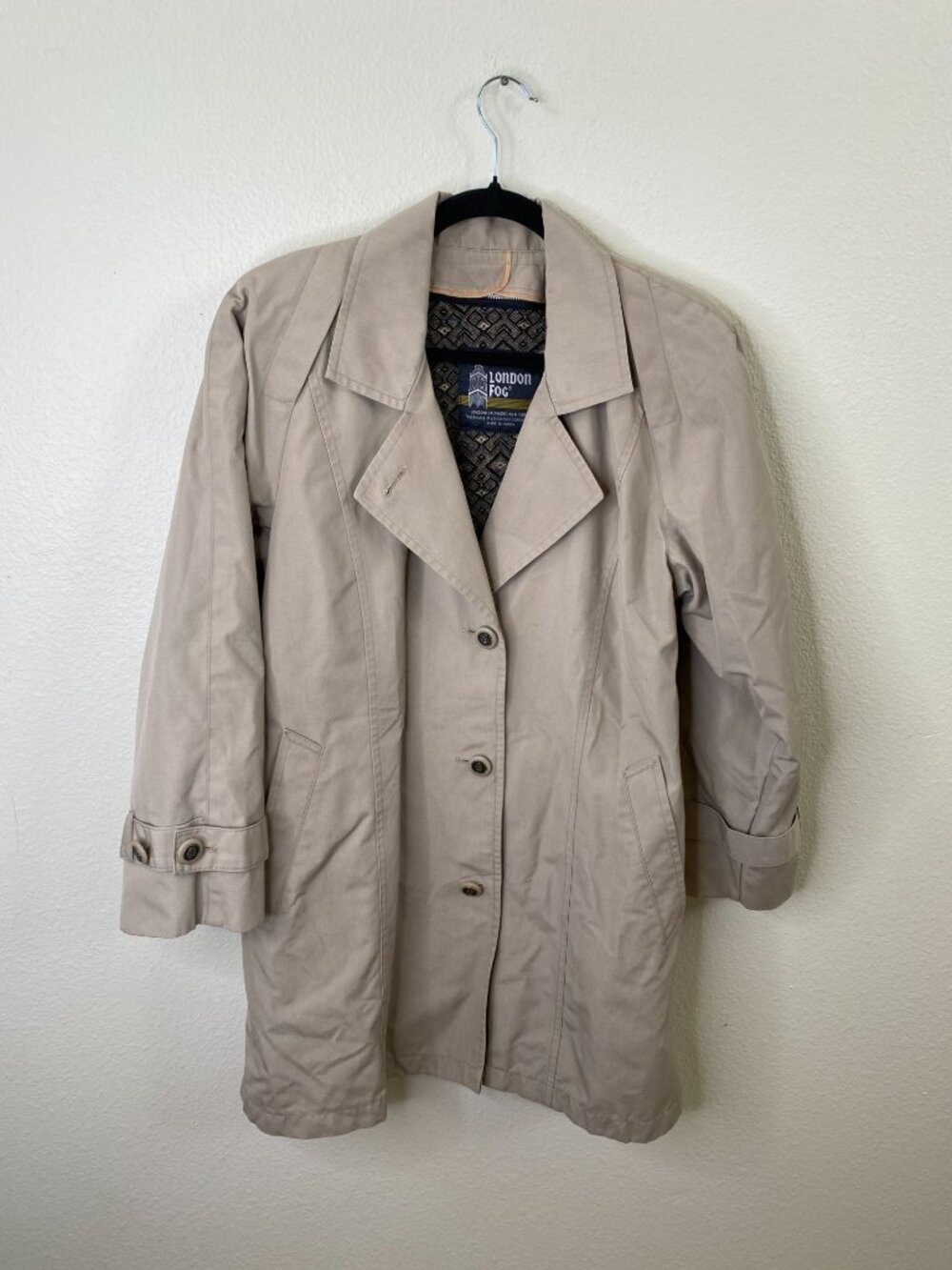 London Fog Womens Beige Trench Coat 6 Reg Button-Up Classic Outerwear Vintage